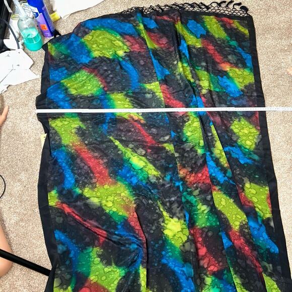 Large scarf satin colorful tasseled edges swim coverup summer lightweight - Picture 5 of 6